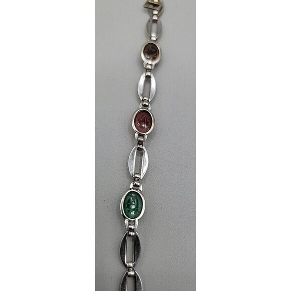 14k W. E. Richards Co. Symmetalic Sterling & Scarab Bracelet 6" Gemstones 1940s - Picture 14 of 15